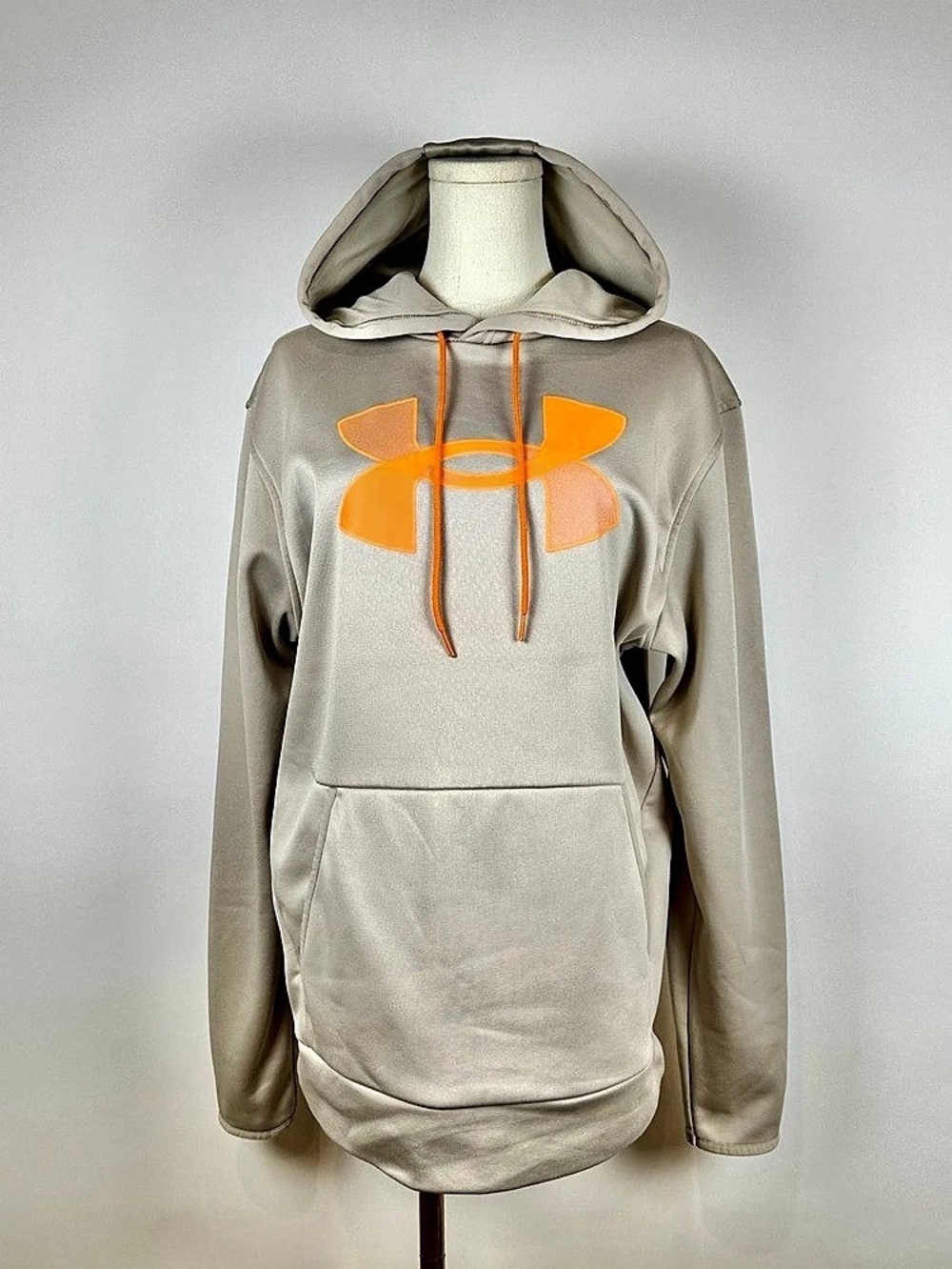 Under Armour Fleece Big Logo Hoodie, Loose, Tan/Orange, Size Large